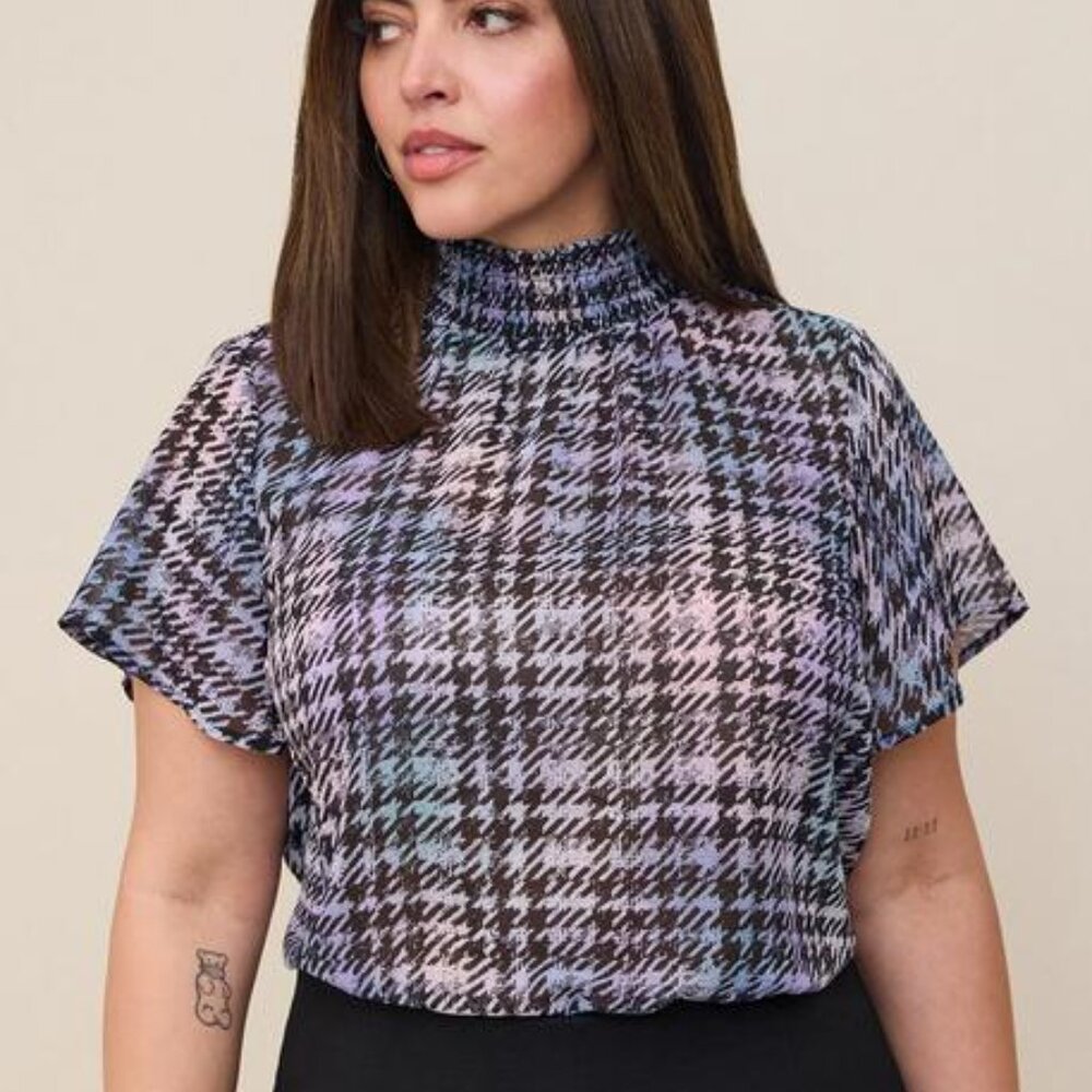 Chiffon Mock Neck Flutter Sleeve Top